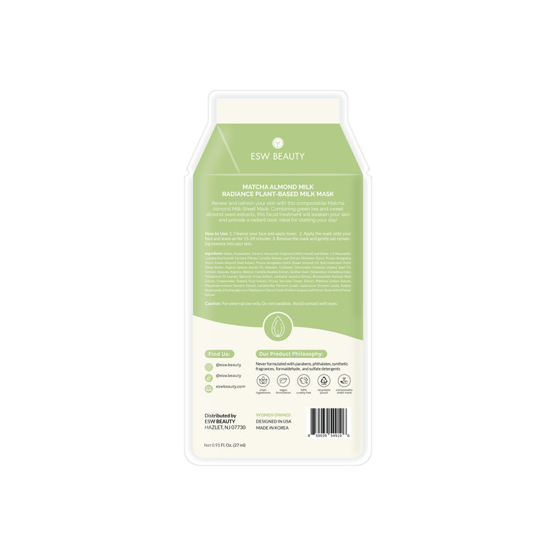 Biodegradable, Plant-Based Sheet Mask | Matcha Almond Milk for Radiance